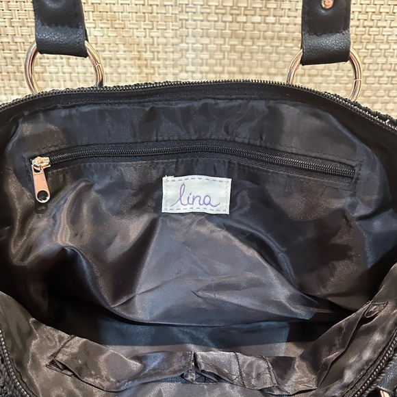 🌟HP🌟NWOT Lina Crocheted Black Baguette Double Handle Bag - Picture 8 of 16